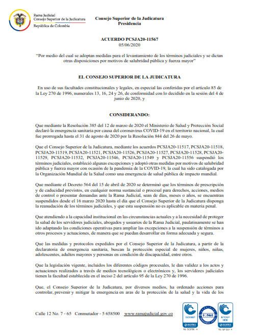 Acuerdo PCSJA20-11567